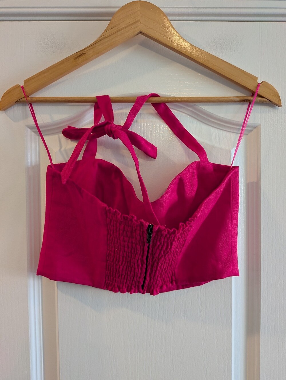 Reformation Orzo Pink 100% Linen Halter Crop Top Shirt Barbie Summer Size 4 - Picture 7 of 11
